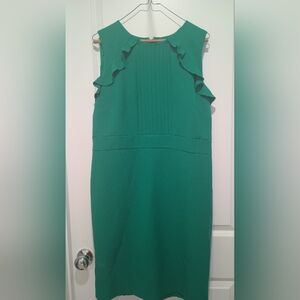 Ann Taylor Green Ruffled Sheath Midi Dress